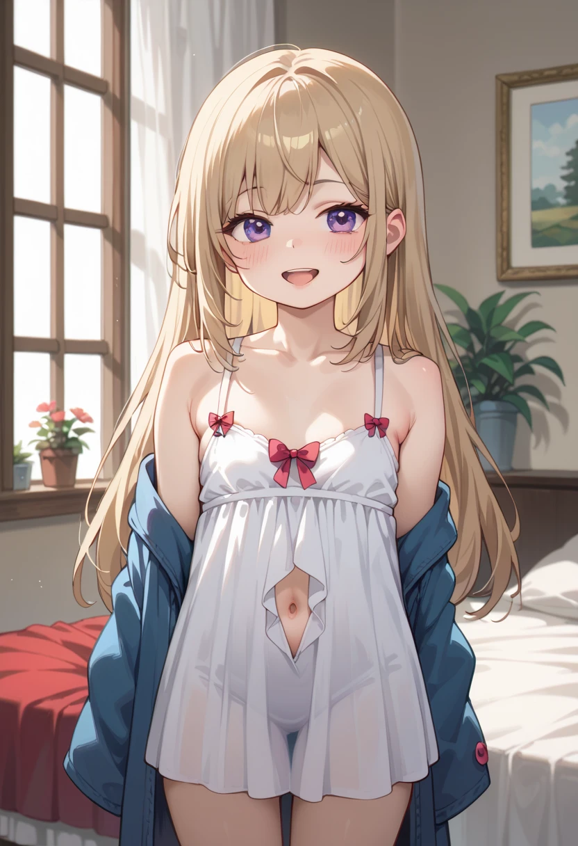 (best quality, masterpiece:1.2), (1girl, solo:1.2), cute, smile, (looking at viewer, solo focus:1.2), light on face, anzu futaba, white lace bra, collarbone, masterpiece:1.5, high quality, white lace panties, blush, highest quality, very detailed,1 girl, alone, wide-eyed, looking at the viewer, face-to-face, on bed, smile, blush, Sweat, cute, ((spread legs)), lying, on back, knees up, white background, camel toe, pussy juice, light on face, flat chest, slim leg, light on face