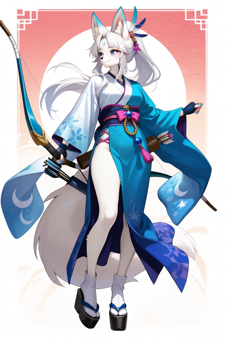 Zorro de 9 colas aqua&blanco, agregar alta definición_detalle:1, pelaje azul,Orejas de Kitsune, japanesse tattoo art agregar_detalle:1, brazos al aire, japanese samuray costume add_detail:1, resplandecent body