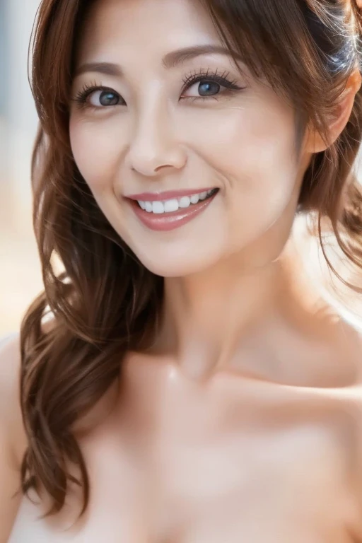 (Highest quality、8k、Award-winning works、Ultra-high resolution)、One beautiful woman、(Completely naked:1.1)、(blonde:1.1)、Bright color contacts、Perfect Makeup、Bright and shiny lipstick、(Very heavy makeup:1.2)、(Deep pink around the eyes:1.1)、Beautiful bright eyeshadow、Heavy makeup around the eyes、(Big Breasts:1.2)、very long wavy hair、(Romantic affection:1.1)、私を見た時のThe best smile、(Many of them emphasize the body line.:1.1)、(Strongly blurred vibrant Harajuku city background:1.1)、(Strongly blurred background:1.1)、Accurate anatomy、Ultra HD Hair、(Ultra-high resolutionの完璧な美しい歯:1.1)、Ultra-high definition beauty face、Ultra HD Hair、Ultra HD Shining Eyes、輝くUltra-high resolutionの美肌、Ultra-high resolutionの艶やかな唇, Very detailed, Nose and mouth,Face Focus, Extreme close up of face、 Realistic nostrils、The best smile,Looking up at me