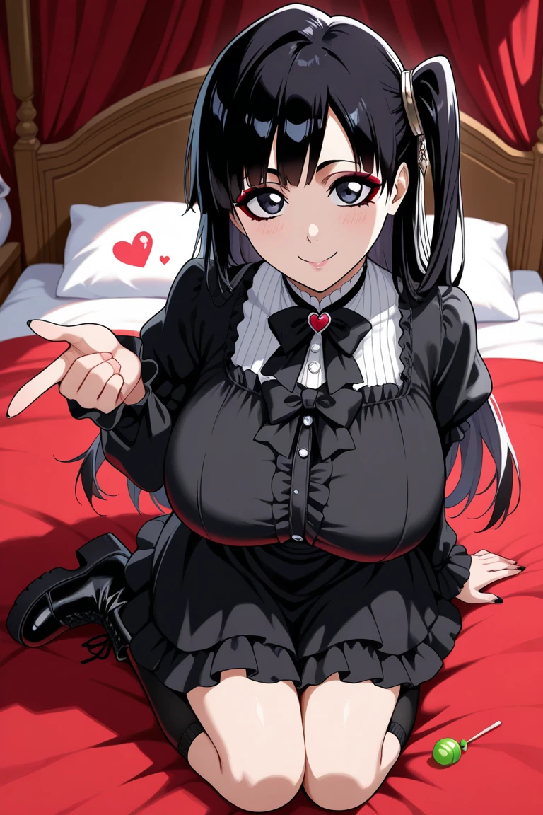 最high quality, High resolution, unity 8k wallpaper, (figure:0.8), (Beautiful eyes:1.6), Highly detailed CG, Night Time, One girl, Black Hair, Large Breasts, hotel, Clear skin, (Hollow Eyes),(masterpiece), wallpaper,high resolution,(窓から夜景が見えるhotel),Intricate details, beautiful, sexly, erotic, Obscene, Noise Reduction,sensuous,Seductive pose,Cute anime face,Dog collar,high quality,Anime Style,sexuell,Shiny Hair,Expressionless,(ラブhotel:1.3,Love bed,Sit on the bed),(Black French maid outfit),Cleavage,Emotionless face like a mannequin,Slightly open the mouth