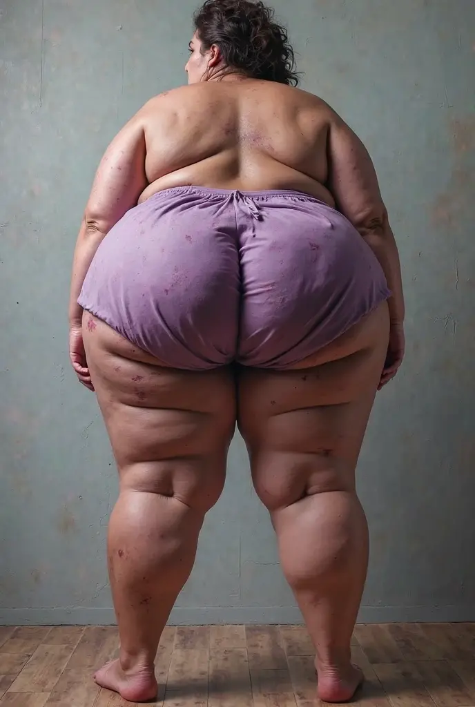 50 year old woman, very large and wide buttocks, very wide hips from the back