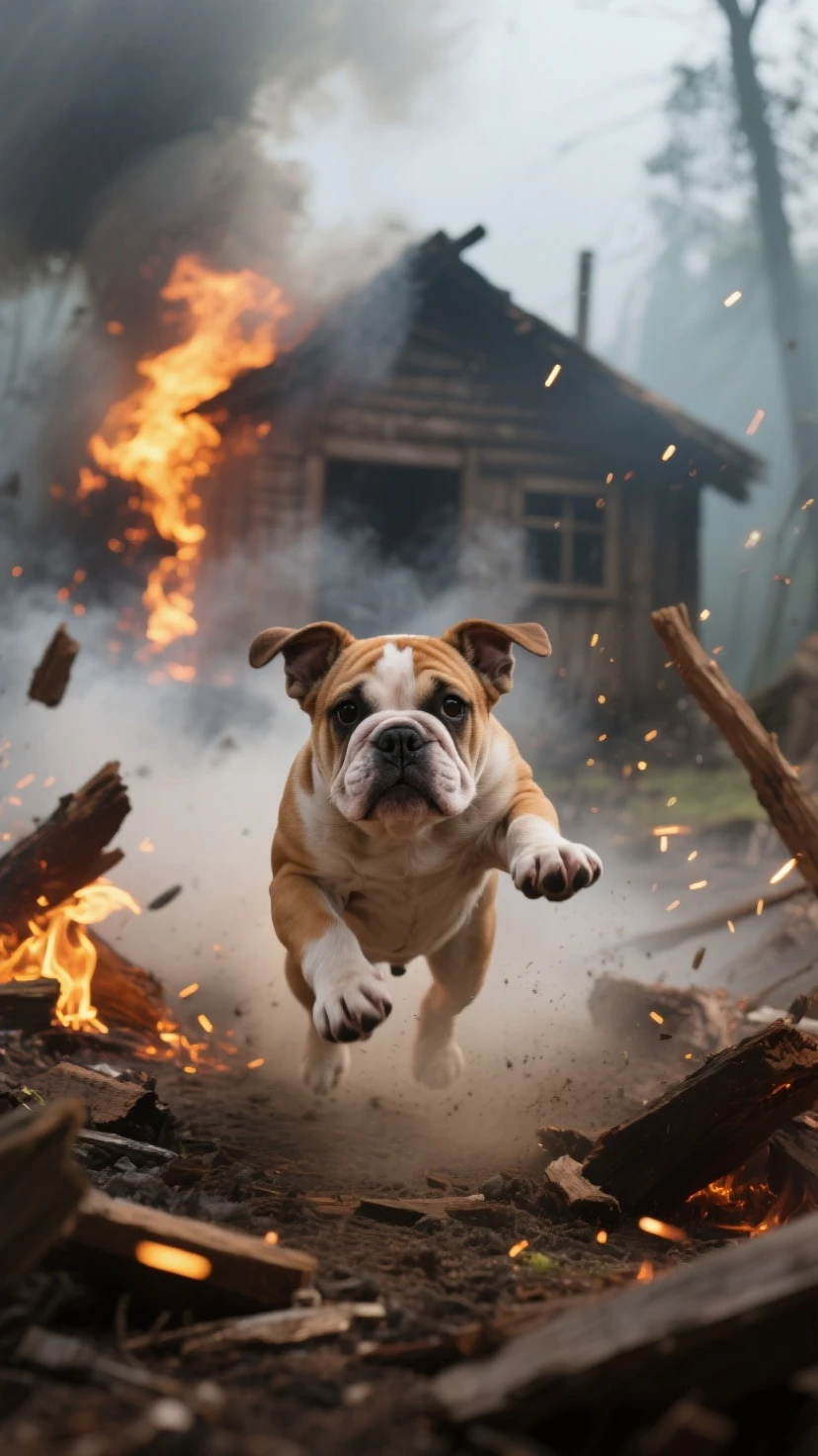 portrait of a angry dog breaking the sound barrier, fisheye, subwofer,