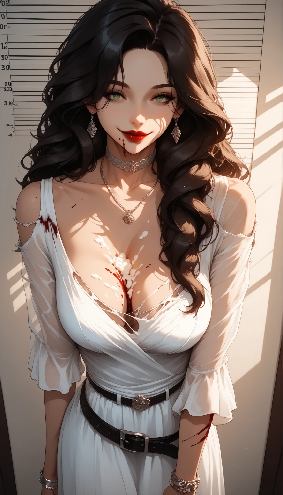 best quality, masterpiece, highly detailed,1girl, ((rose)), (vine), cage, bandage, red rope, (detail light), falling rose petals, Boa Hancock, , (masterpiece:1.5), Detailed Photo, Smiling, Sexy, (8K, Best Quality: 1.4), (1girl), Beautiful Face, (anime realistic Face), (Black Hair, long Hair: 1.3), Beautiful Hairstyle, Realistic eyes, beautiful detail eyes, (white skin), beautiful skin, absurd, attractive, ultra high resolution, ultra realistic, high definition, golden ratio, (sexually aroused:1.5), Pinkish white skin, cool white light, sexy pose, Beautiful , white background, pink soft white light, Wear a white dress, sexy armpit, black lace bra, (zombie girl:1.6), (breeding:1.6), (cute dead girl:1.5), (deadly eyes:1.8), (Eyes without sparkle1.7), pale skin, dead body, no life, (lifeless:1.5), (Wounds on the body:1.6), (dribbling:1.5), (red blood on body:1.3), (Bruise on the body:1.4)