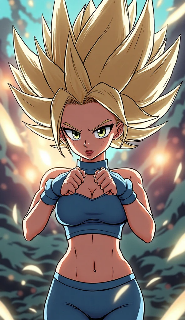 Kizi, short-hair, super saiyan, dragonball z, 80s style, アニメ, big boobies, white background, best qualityer, work of art,