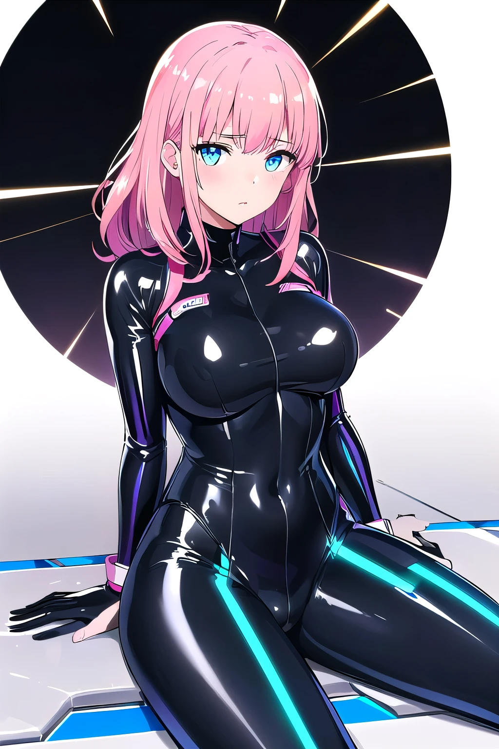 1 girl,NSFW,Nozomi Tojo, (lovelive), clavicle, absurd, brainwashing,Combatant, empty eyes,((purple glowing eyes 1.5))( medium breasts ), No expression, emotions are removed,((black latex tight bodysuit)),avert your eyes , whole body shape, ((stand up)),(highest quality、4k、8K、High resolution、must have:1.2)、Super detailed、(reality:1.37)、ticker、hyper hd、studio lighting、ultra definition paint、sharp focus、Physically based rendering、extreme details、Professional specifications、vibrancy and color、blurry、sports portrait、landscape、horror style、medium breasts、concept artist、five fingers, perfect body, {{{masterpiece}}}, {{{highest quality}}}, {{Super detailed}}, {shape}, {{very delicate and beautiful}},Improved cost performance、pink hair, ((white background:1.3)