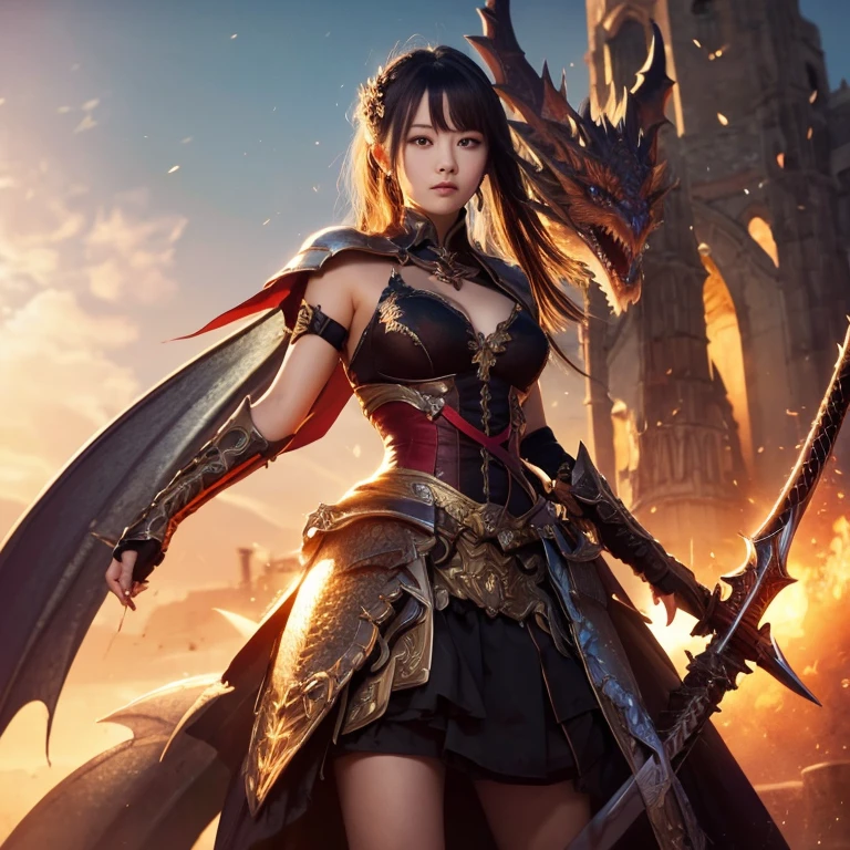 Anime – A stylish woman in armor with a dragon standing in front of a huge dragon、2.5 d CGI anime fantasy artwork、very beautiful berserker woman、anime fantasy artwork、dragon girl、Yang J作、Kushat Krenz Key Art Feminine、armor girl、anime fantasy illustration、Highly detailed artgerm、krenz cushartとartgerm、Cang
