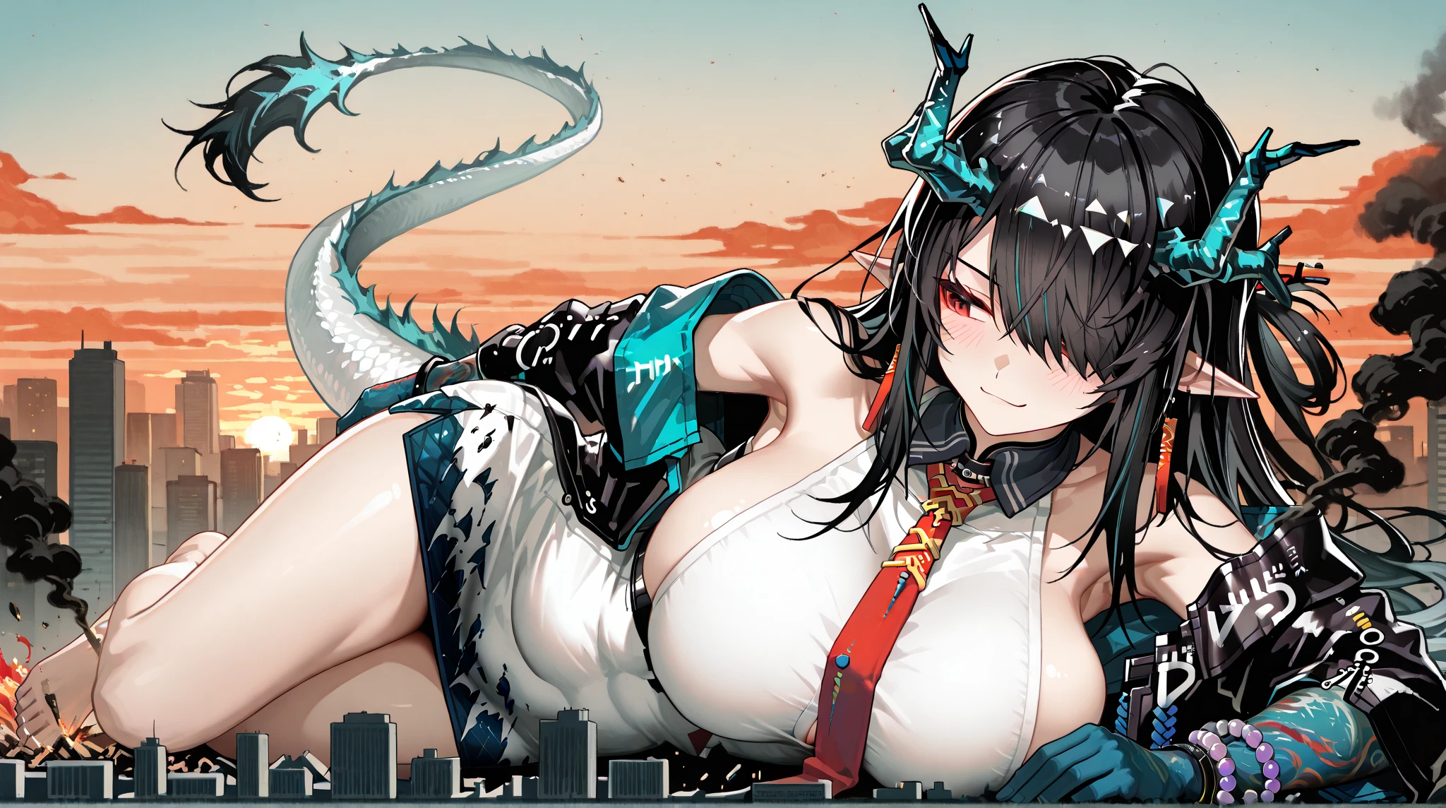 Thick giant chick leaning forward tentacle pops out from within her mouth, crying eyes