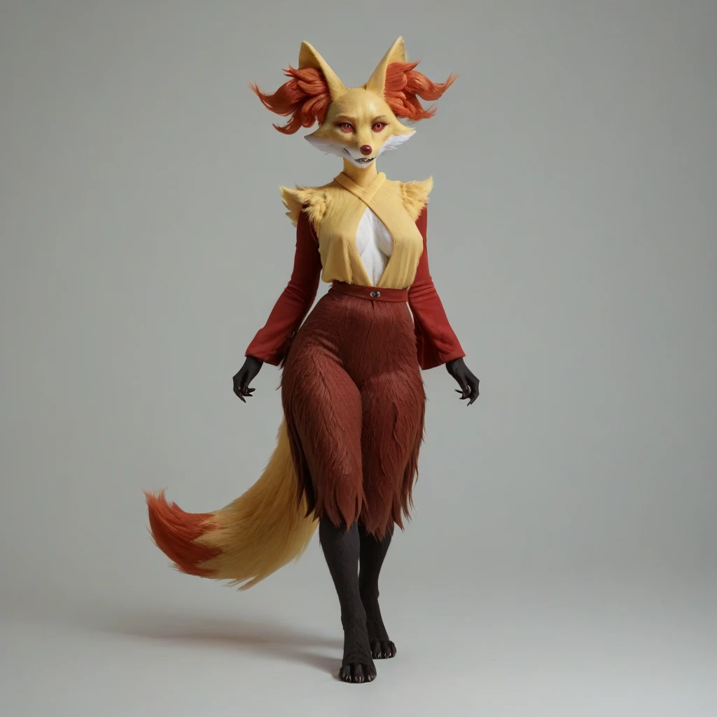 anthro fox woman furry detailed fur long fur realistic fur digital art