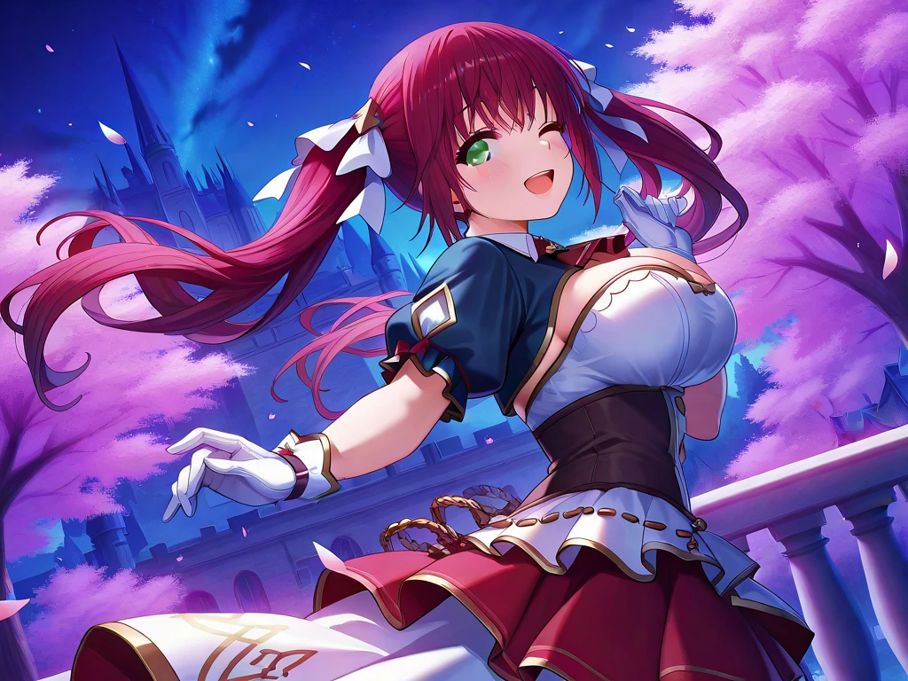 Live Photo, top-quality, masterpiece, extremely delicate and beautiful, ighly detailed, nffsw, Unity, 8K Picture Wallpaper, amazingly detail, detaile, masterpiece, top-quality, Official art, Highly detailed ticker Unity 8k wallpaper, ultra-detailliert, hight resolution, ighly detailed, Clair, Focus, (top-quality), (realisitic, Photorealsitic:1.5), 8K, Soft lighting, hightquality, lighting like a movie, 1girl in, Daiwa Scarlet(Uma Musume)、Red-eyed woman、very pointed horse ears、Horse ears on both sides、hair color is reddish brown、hair color is reddish brown、The hairstyle has a rather slow appearance.,、Air-intake、The length of hair to the shoulders、shoulder length hair、Twin-tailed、Straight hair、cuticle、very long twintails、Twin tails are tied high above the head、The twin tails are wrapped in blue scrunchies、large twin tails、Silver tiara at top of the head、、Red ribbons on the ears of both horses、Eyes are red、anime eyes、Eyes very, Very big,Red Eyes、Red Eyes、The eyeball is red、Red eyeball、redeyes、Symmetrical eyes、Sunshine Red Eyes、Tsundere、Innocent、The most beautiful girl in the world、Eternal Girl、 Angelic smile、A slight smil、Opens mouth and laughs、full body Esbian,, (perspiring:1)、White and green sailor suit、Black ribbon on chest、Black gloves on both hands、Hands are covered with gloves、Very large mune、ultra gigantic tits, very large udder、Bewitching、obscenity、slovenly、Black stockings、perspiring、full of sweat、Eyes are red、Woman taking a walk、Bring your right arm forward、Run your left arm behind your back、walking alone、takeout、Sunnyday、The sun is dazzling、France、triumphal arch、Arc de Triomphe in the background、