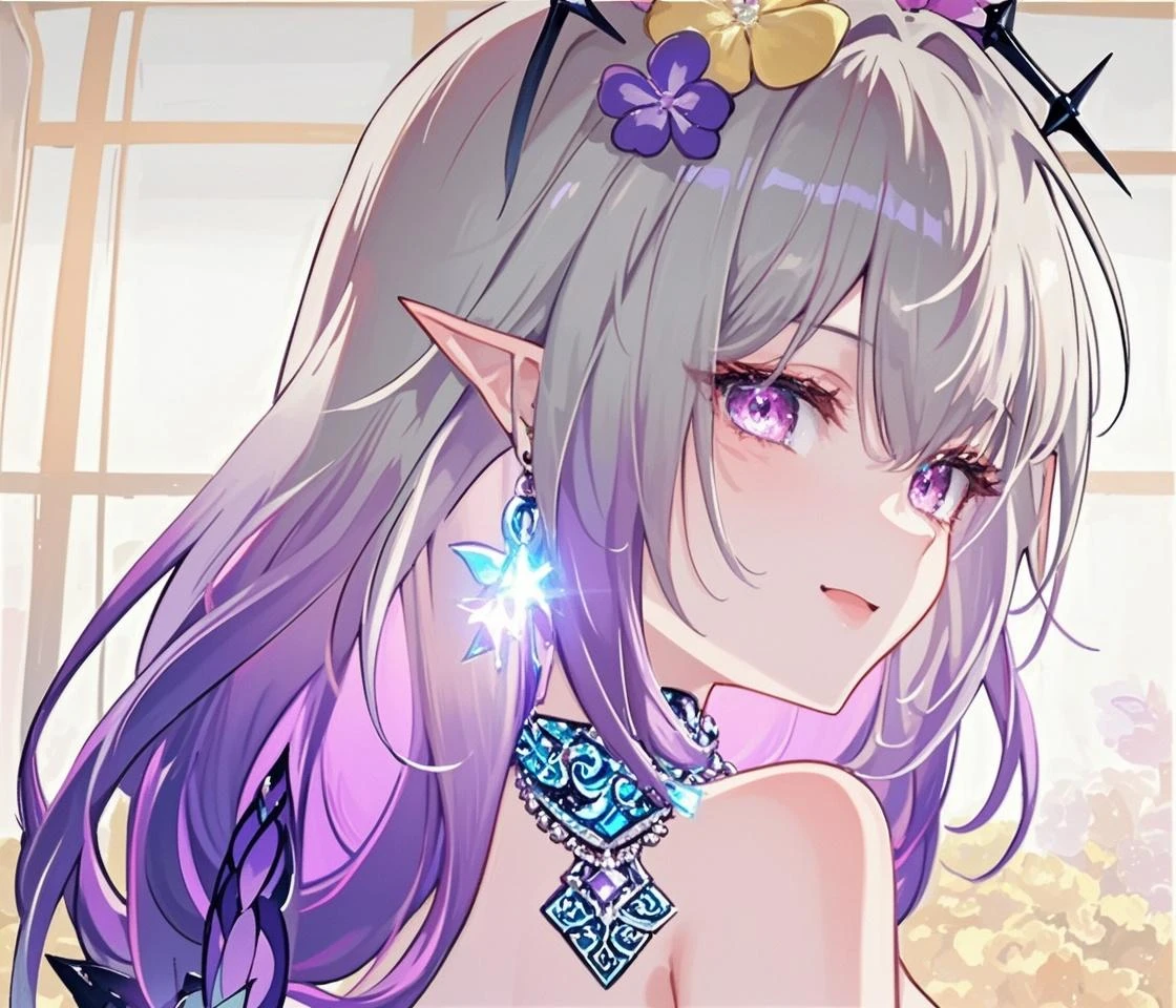 (tmasterpiece), (High-quality animation illustrations), (ultra-clear), one-girl, Alone, a beautiful girl with silver hair, anime change, Cat-eared loli, Izumi no request, ssee-through, Off the shoulder style, ssmile, little breast, Emphasize cleavage, underbust, Side breasts, upper legs