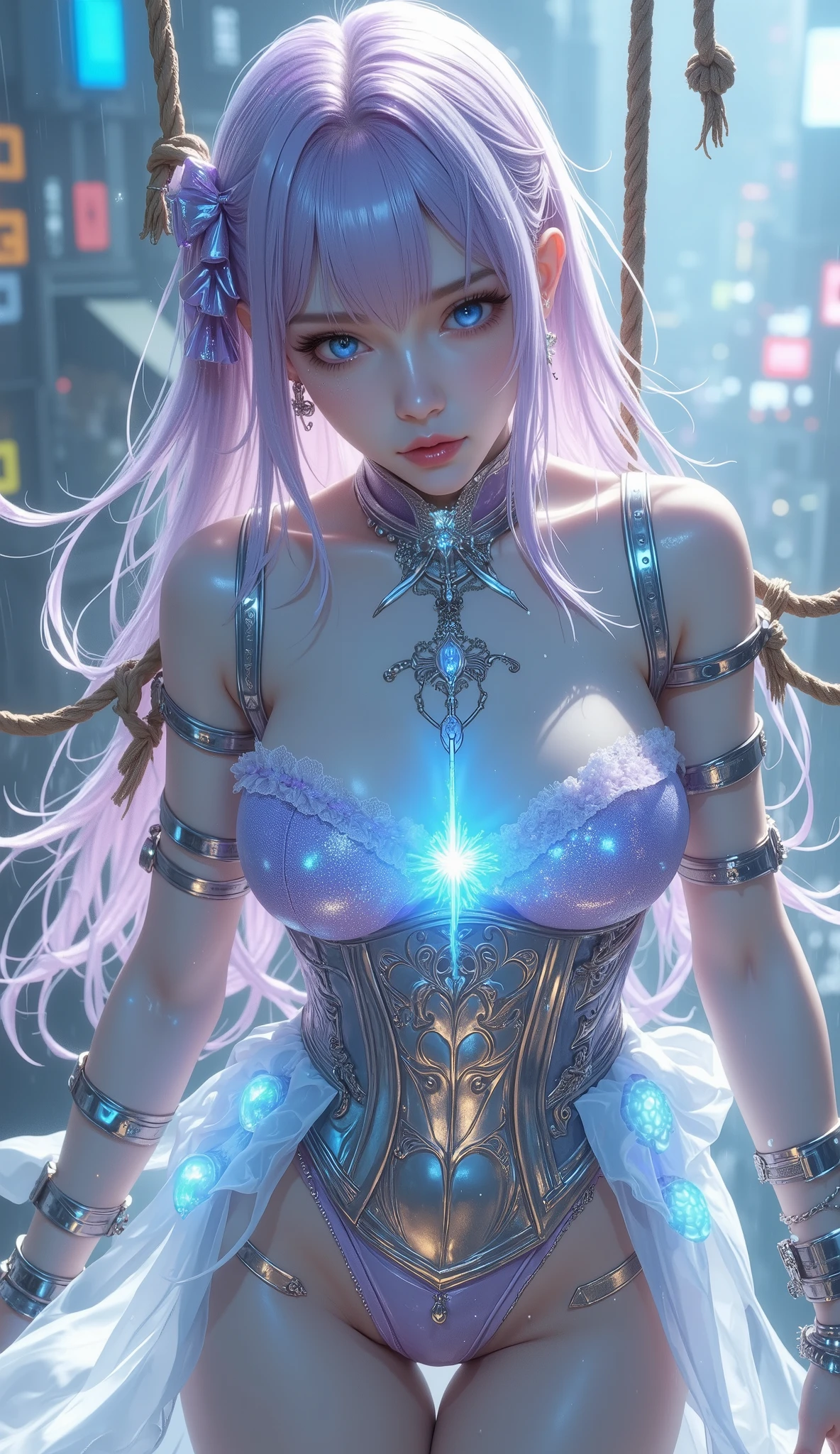 cyborg, girl, beautiful girl, cute, sexy, strong, thin, delicate, smile, (Lolita Costume), High Leg, metallic, Ultra Color, Paisley, headgear, Mandala, Near future, heaven, Angel, Fater, wing, Helix lamp