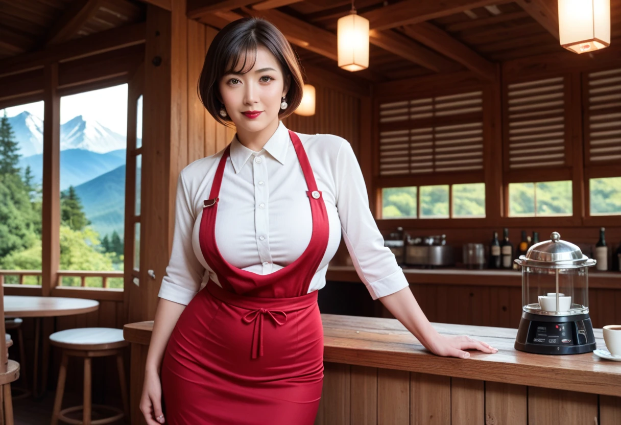 Perfect Anatomy,masterpiece, highest quality, RAW Photos, (Highly detailed CG Unity 8k wallpaper, Highly detailed digital art), Confused, wonderful, Sharp focus, Looking at the audience,Japanese Mature Woman,Mature Woman, the 50s,Old woman,Facial wrinkles,Happy, smile,traitor, Straight hair, Black Hair,(Big Breasts), Side bust,Wide Hips, (naked:1.5),(mini Maid Apron:1.2), Maid Apron, No pants,(naked hip),Random Pause,Beer ,restaurant,brings prepared food to a restaurant,Crowded people々,Detailed Background,()