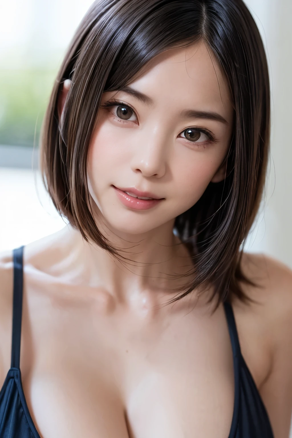 Japan girl in underwear at home、light blue bra、looking at the viewer、Change of clothes(highest quality、masterpiece)))、High resolution、very detailed、masterpiece、movie lighting、(8K、highest quality、masterpiece:1.2)、(realistic、Photoreal:1.37) high resolution、super detailed、1 girl 、woman wearing glasses、Asian, cute, cute顔, solo, short hair1.2, rough skin, Beautiful smile, ,movie lighting, Depth of bounds written, lens flare light、date、(blush your nose)、(laughter:1.15)、(closed your mouth)small breasts、beautiful and delicate eyes、(short hair:1.2)、floating hair nova frog style