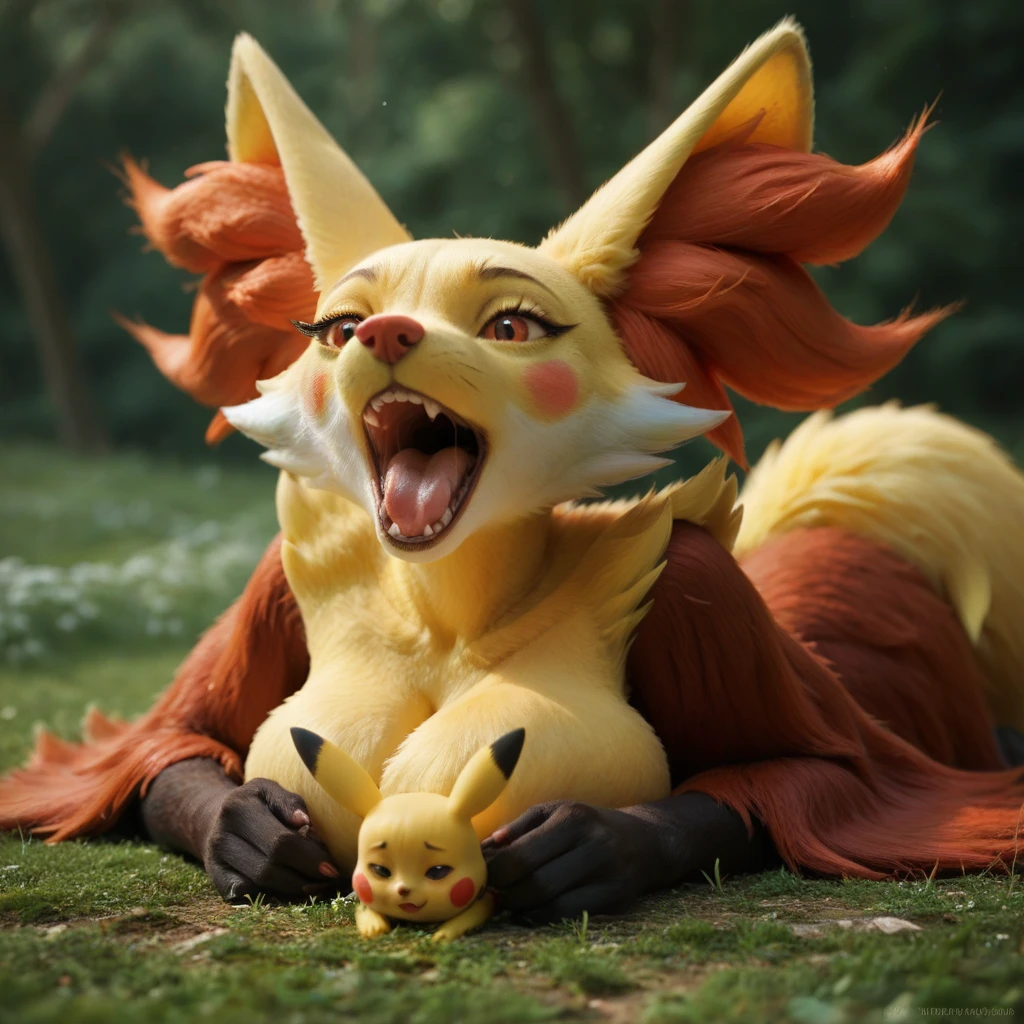 indoor, bedroom,  (chibi)
((fennekin fire)), [[rot_body, red fox_tail]],fox, (((quadruped, feral, canid, canine))), hind_limbs, (pink_pawpads:1.2), (animal_legs, animal_hand:1.2)
solo, looking_at_viewer
spread_legs, on_back
best_quality, hi_res, masterpiece, absurd_res
Highly_detailed, 4k, high_detail, detailed_background
Erection, penis, knot, cum on self, anus, holding penis
