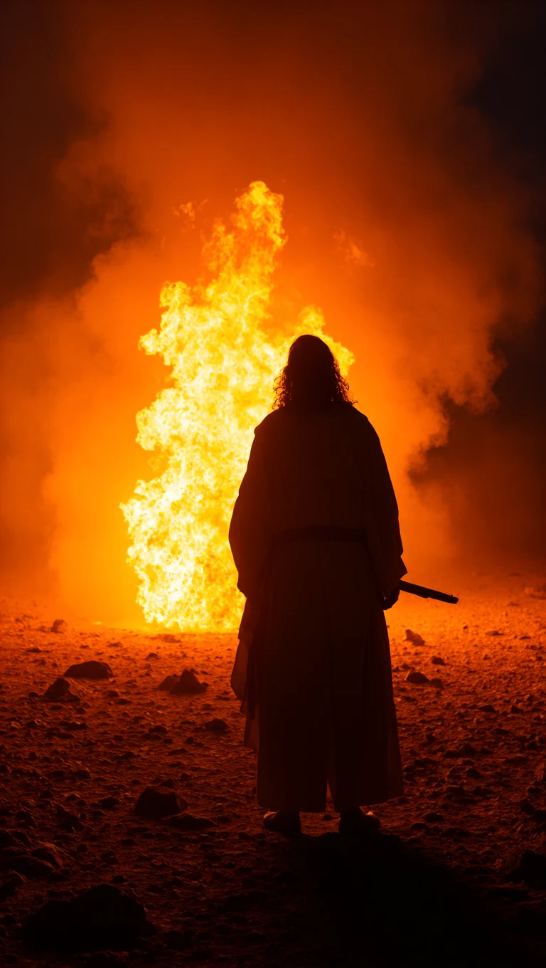 arafed image of a man standing in front of a fire, tree of life seed of doubt, biblical epic movie, the tree of life, firenado, by Juan Giménez, epic biblical depiction, epic scene of zeus, from the movie quest for fire, tree of life, stunning vfx, by Juan Carlos Stekelman, by Juan O'Gorman --auto --s2