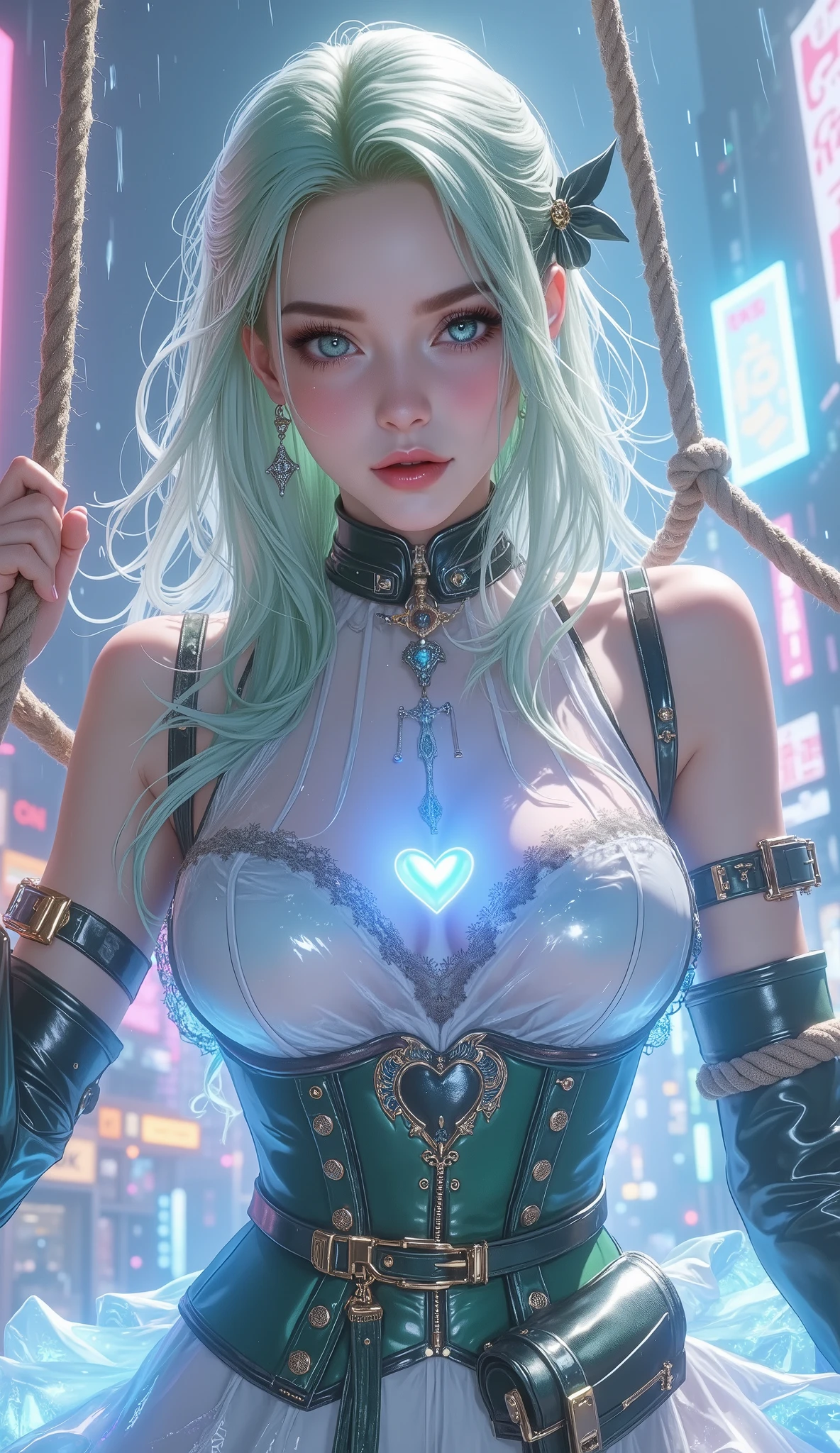 (masterpiece, top quality, best quality, official art, beautiful, cosmic, atmospheric, psychedelic, dreamlike and aesthetic:1.2), (1girl, platinum white punk rock mohawk hair, tons of tattoos and piercings, accentuated super huge enormously gigantic tits, cleavage showing, full body portrait), extreme detailed,(fractal art:1.3),colorful,highest detailed, cherry blossoms and butterflies blowing in the wind 