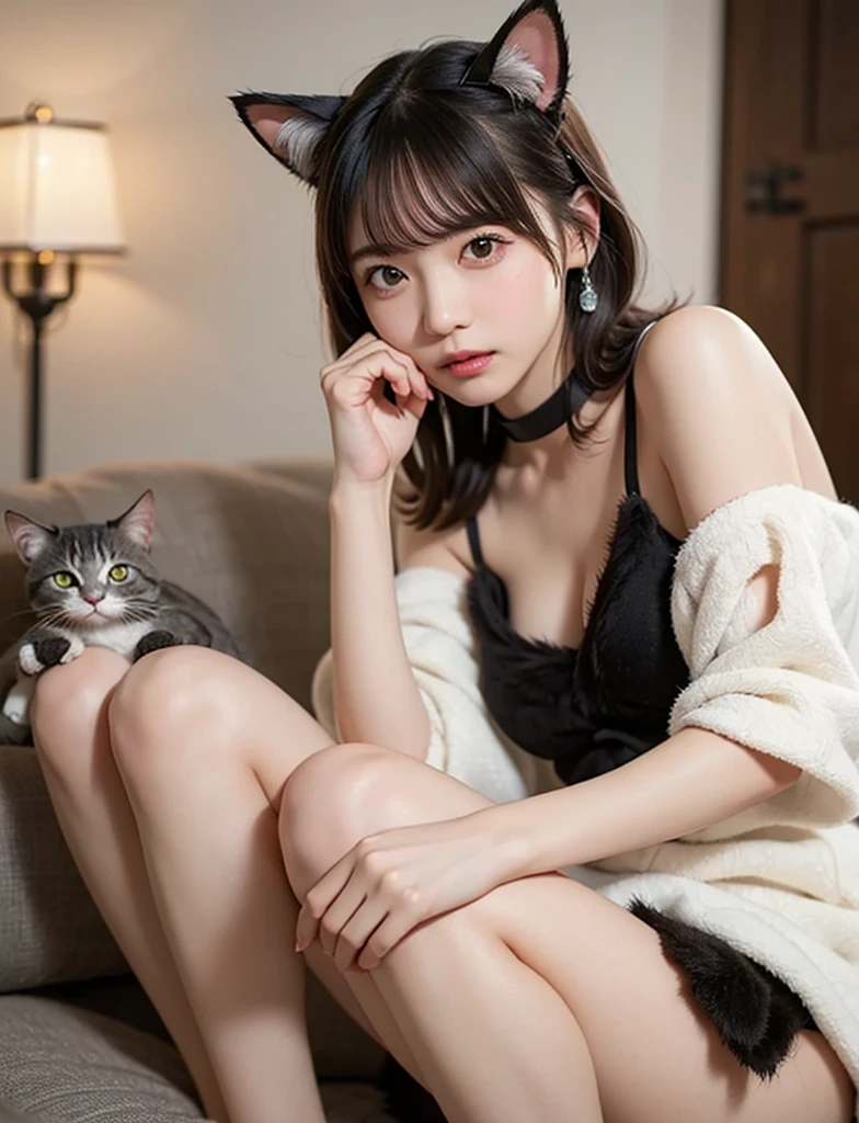 masterpiece, Bokeh, (Cat ear:1.4), Sitting on the beach at sunset, Looking at the audience, office lady, pantyhose,(masterpiece, Highest quality, It captures a very cute moment, Depth of written boundary, Super detailed, Ultra-high resolution, C4D, Octadale, 3D Modeling,Realistic human photos、 8k, 16K, One Girl,, 15 years old、Small breasts,Black Hair,short hair,Straight Hair,Light brown eyes,Cute Face), Bloomers, Black tank top, zettai ryouiki, Wet clothes,Classroom Nights,Moonlight, Good elevator, Take off、Real-life skin、Not an anime、Realistic、