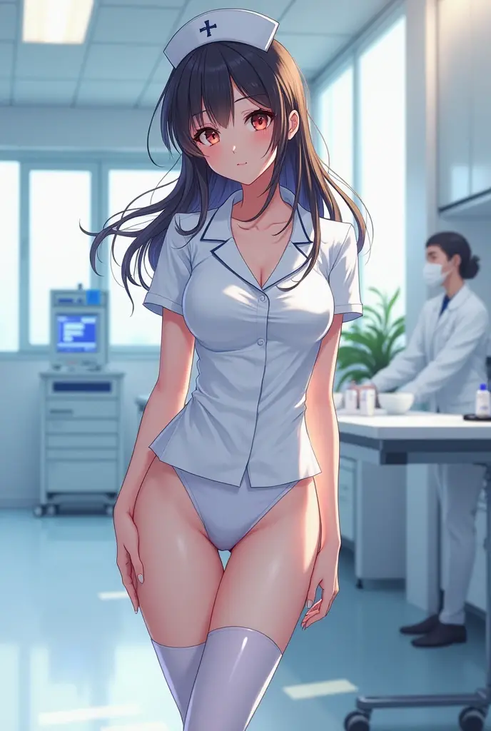 Anime Nurse girl in latex leggings
