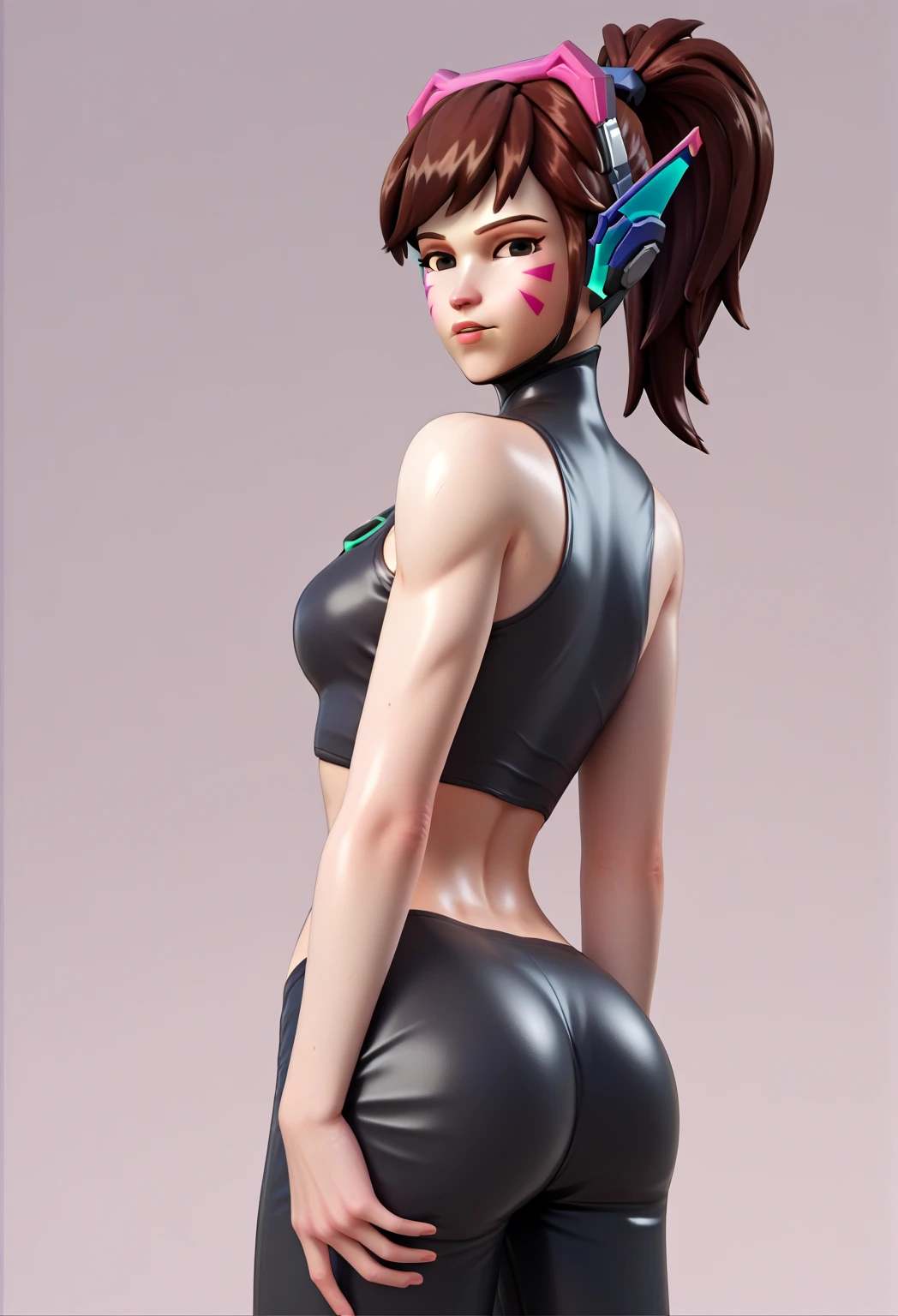 Black hair, Short ponytail, Full Body 3D Artwork! ! action figure girl, Very good figure, pop mart toys, (Naked )blind box toys, mockup, Full body, look back, animesque, simple backround, 3D Artwork, OC rendering, high detailing, Bright, Studio Lighting :1, blush stickers, Shy, blush, tornwing, embarrassed, toppless, tits out, Cute nipples, C4D, blender, Best Quality, ultra-detailliert, Super beautiful