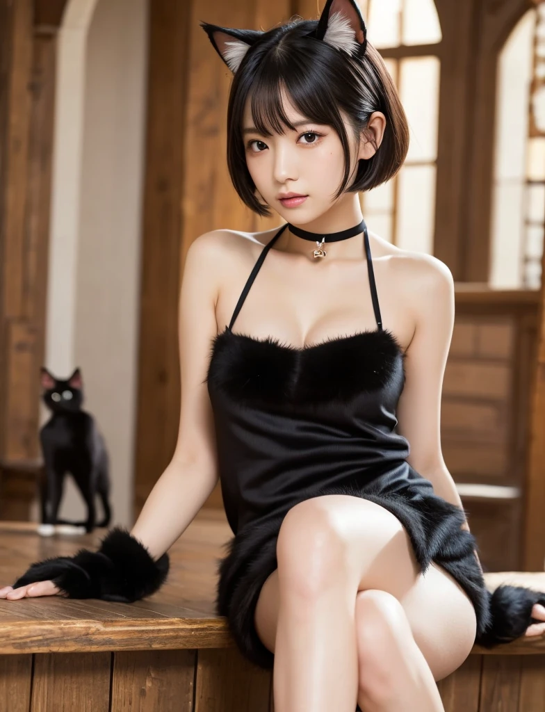 1girl,nude,pussy,big breasts1.4 anime_coloring, black_eyes, black_gloves, brown_hair, choker, earrings, gloves, jewelry, letterboxed, parody, short_hair, smile, solo, style_parody,nsfw,