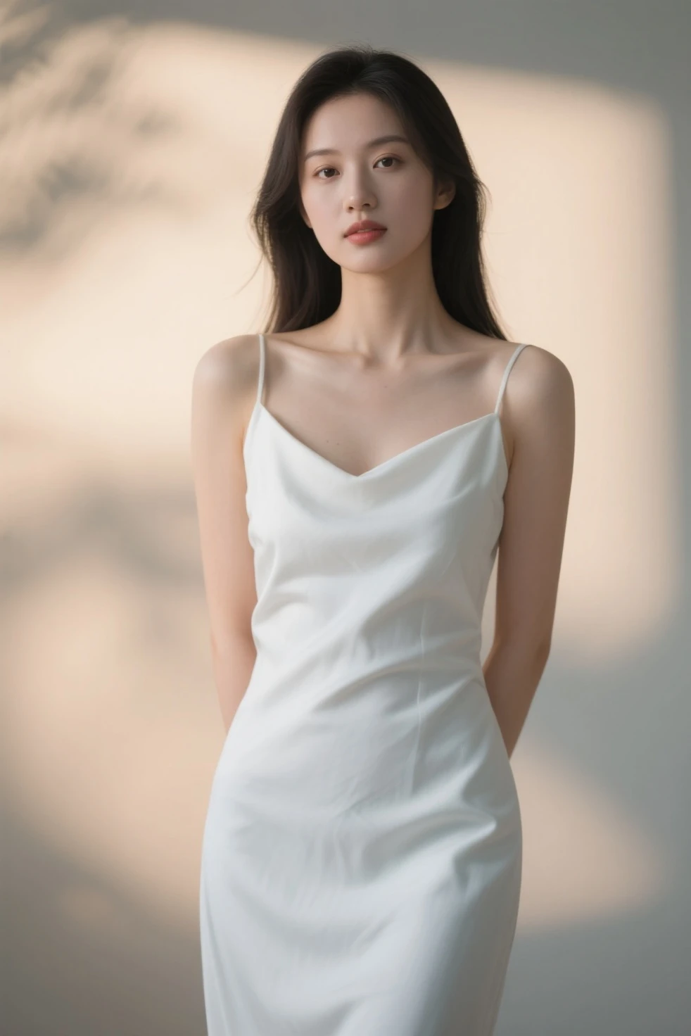 (Short black hair hanging down the shoulders: 1.3), （极其细致的CG 8k壁纸），（Extremely refined and beautiful），（Masterpiece），（best qualtiy：1.0），（超高分辨率：1.0），beautiful light up，Perfect lightning，realistic shaded，[A high resolution]，Smooth and flawless fair skin，Extremely delicate facial details，（Perfect body：1.1），ultra - detailed,1 beautiful girl，Small head,(flatchest:1.3)，Slim，Thin，Smile，cheerfulness，(Gorgeous white evening dress long dress:1.5),Slender legs,shoulder off,bare shoulders​,Upper body,Close-up Shot Shot,Cowboy shot,(Portrait above the chest:1.2),(photo booth:1.2),(Bright light:1.2),standing,Daytime scene, On the Great Wall