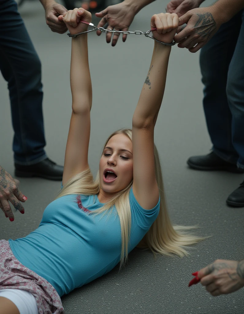 naked, Miley cyrus, young, full body view, stage, crowdsurfend, lets fans touch him, uhd, retina, masterpiece, accurate, anatomically correct, high details, high details, super detail, textured skin, best quality, 16K