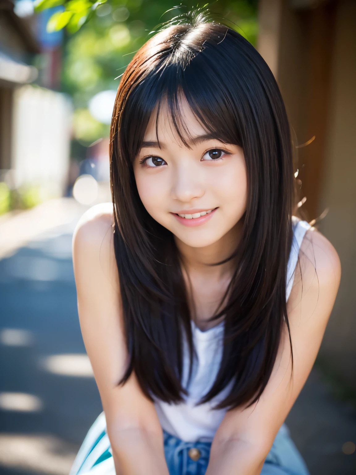 woman standing in front of a wall, 27 years old,Idol,Nao Kosaka,Smile, Portrait Photography,close up