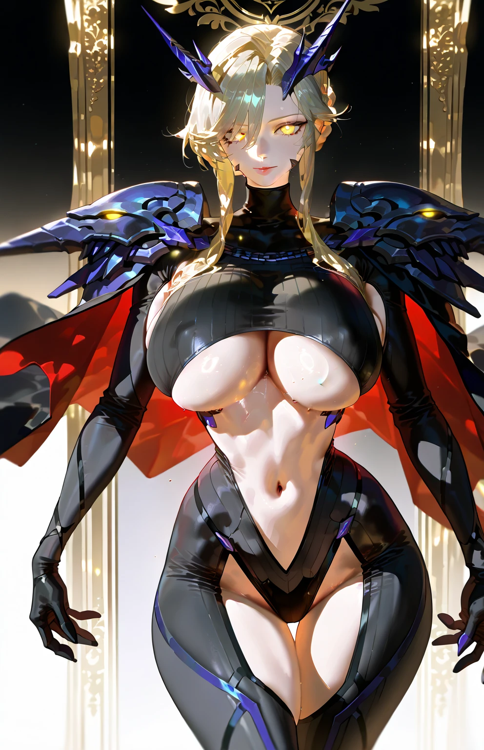 A MATURE WOMAN, BLONDE PONYTAIL, HUGE FAKE BOOBS, (BEAUTIFUL FACE), KNIGHT ARMOR BODY, GLOVE, BREASTSPLATE, (CLEAVAGE), (SKINTIGHT YOGA PANTS), (KNIGHT BOOTS), (PERFECT BODY:1.2), (FULL BODY VIEW), FRONT, (STANDING:1), SEXY BODY, MUSCLE ABS, UHD, 8K, 1080P.