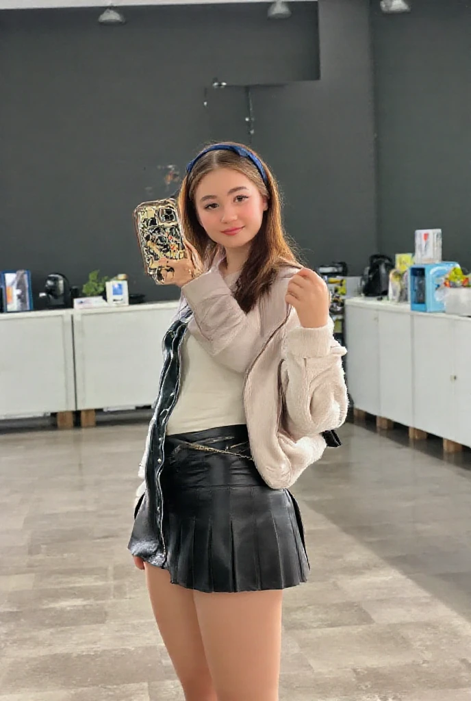 D.Va, facial mark, whisker markings, brown eyes, long brown hair, pilot suit, headphones, ribbed bodysuit, white gloves, looking at viewer, smiling, happy, teeth, close up selfie, peace sign, from_above, hotel bathroom, high quality, masterpiece