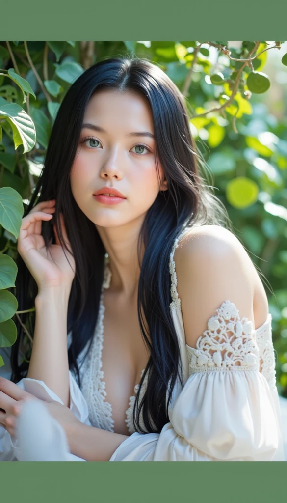 ( masterpiece, top quality, best quality,8k,17 years old girl,ultra detailed,raw photo:1.5),(photorealistic:1.4), (long black hair:1.5), (cinematic lighting), PerfectNwsjMajic, , Surrealism, UHD, ccurate, Super detail, textured skin, High detail, Best quality, dynamic angle, (high nose,White skin),[Beautiful blue eyes],[flat chest:large breasts:0.5],(1girl),(good anatomy:0.5)),(outside:1.5),