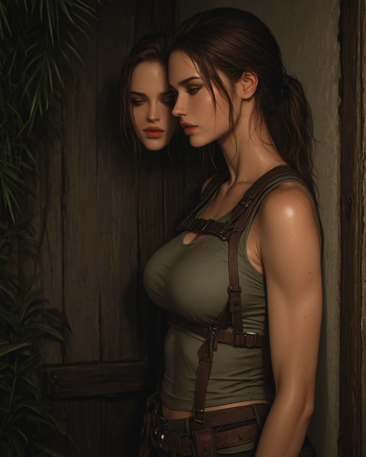 ((NSFW)) A close-up portrait of a woman, reminiscent of Lara Croft from Shadow of the Tomb Raider, reveals her y body concealed in wet clothes, with ((subtly visible, bulging bre A backpack lies at her side, blending seamlessly with the environment.
Lara Croft's portrait, meticulously crafted in Unreal Engine 5, showcases her beautiful character design with a small yet powerful figure. The tomb raider setting comes alive with cinematic visuals that accentuate her strength and allure.
This tech demo highlights the hyper-realistic graphics of the female lead character, with Emma Watson's likeness perfectly