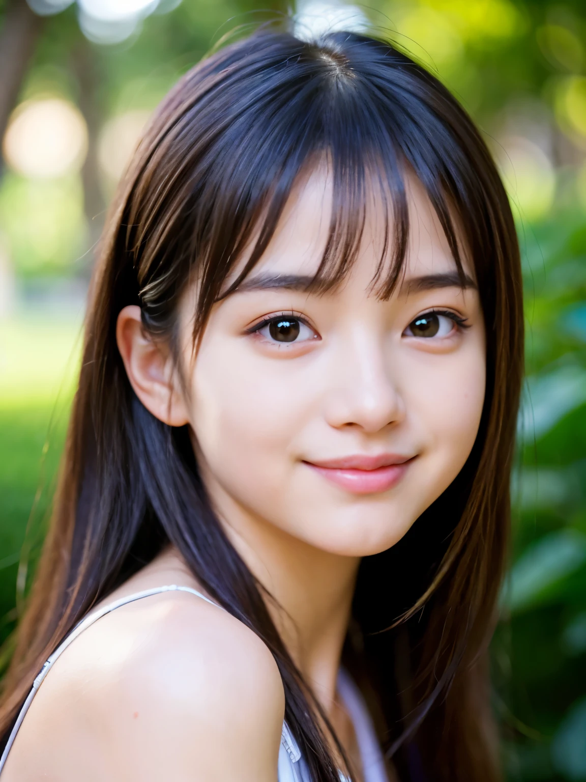(Best-quality, Masterpiece, Ultra-High-Resolution, (Photorealistic:1.4), Raw Photo, depth of field, professional lighting, perfect anatomy, extremely details), 1girl, 15-years-old, the most famous Japanese idol, (wearing with cute design, short sleeve shirt), (extremely cute face like the most popular Japanese idol, (extremely cute and extremely big eyes), extremely cute hair, extremely cute skins), extremely cute long-eyelashes, extremely cute lips, innocent smile, looking at viewer