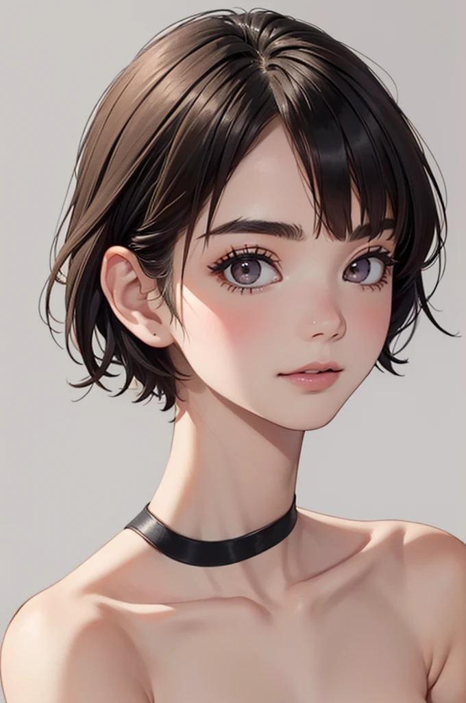 Best quality, masterpiece, ultra high res, (photorealistic:1.5), raw photo, 1girl, offshoulder, in the dark, deep shadow, low key, cold light, sexy look, short hair