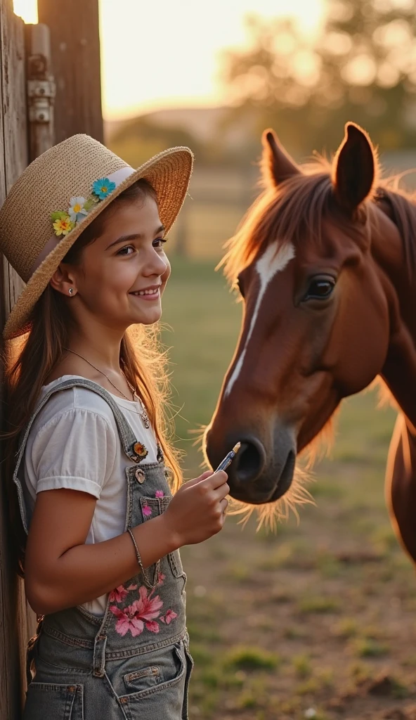 estilo russo, Girl children, retrato , DARK long hair braids with hat, estilo fazendeira, com rolos de feno e trigo e cavalo, Celeiros, Laranjas.