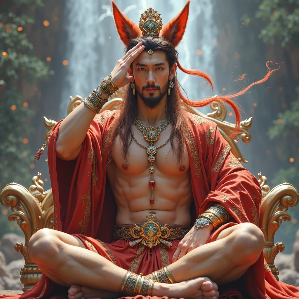 Realistic,Hot muscular Male concubine in the Han dynasty on his knees with legs spread apart, wearing ancient revealing Chinese dress with long hair and masculine features.Battle scars,Very sexy,