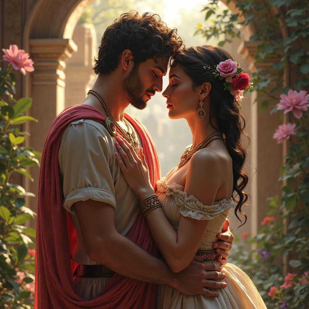 Men has with no clothes and good body in the graden and Horseback riding with butiful princes has big noun they go to the castle ,they walk to the room in the castle,the men kissing princes