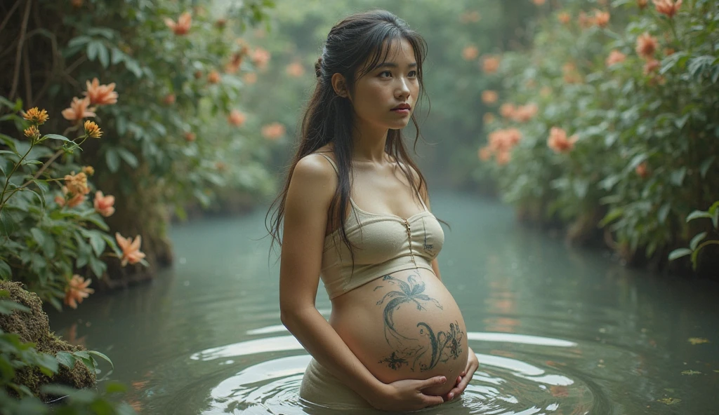 RAW, Best quality, high resolution, masterpiece: 1.3), Beautiful young java woman, seductive pose, sitting, open legs showing vagina, sensual body, big breasts, Best quality, high resolution, Masterpiece: 1.3, Masterpiece, naked, porn, ((At the rock river jungle)), night, fog, hiking clothes, pullover, orgasm, highres, 4k, HDR, 1girl, photorealistic, realistic, big breasts, ((whole body)) turning away facial at viewer, closeup, heavy mountains, misty, fog, huge belly, massive belly, enormous belly, ginourmous belly, gigantic belly, huge belly, enormous belly, big belly, massive belly, gigantic belly, morbidly big belly, massive belly