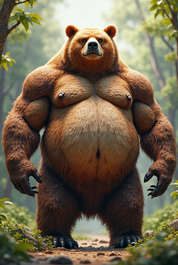 furry, fur taur, beartaur, middle-age, solo,1man, detailed face, bear ears, bear eyes(brown), bear nose(black), bear mouth, beard(grey), mature hair(grey), detailed arms, thick arms, muscular, thick hands(5 fingers), detailed body belly, thick body, muscle belly(white), thick chest, chest hair(white), nipples, detailed taur body, thick taur body, thick bear paws, thick bear tail, full body shot, standing in the bank