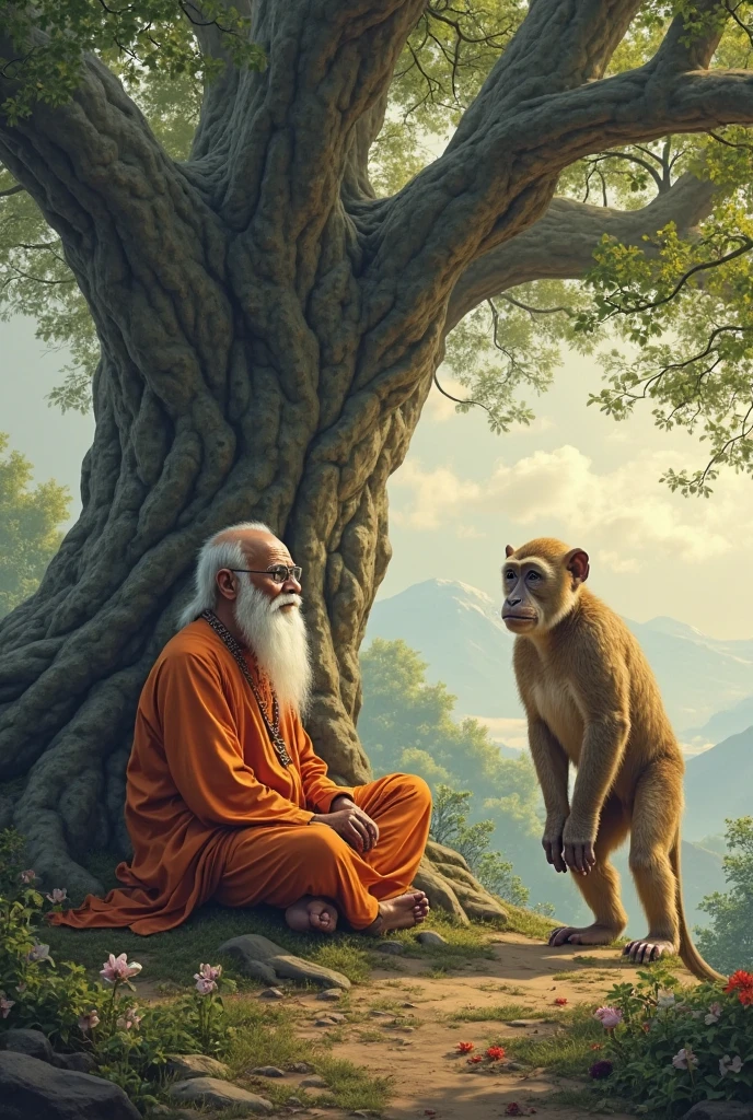 Young monkey meditate the same monk 