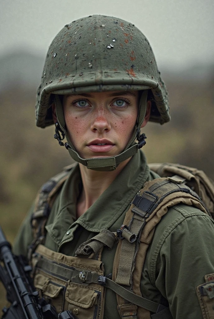 modelshoot style, (extremely detailed 8k wallpaper),a medium shot photo of a sexy female soldier, American ERDL Lowland CAMO, Intricate, High Detail, dramatic, elite military forces real world, fantastic location, battle environment, rugged harsh situation soldier, action shot, skin pores, very dark lighting, heavy shadows, detailed, detailed face, (vibrant, photo realistic, realistic, dramatic, dark, sharp focus, 8k), (weathered greasy dirty damaged old worn military soldier outfit:1.3),