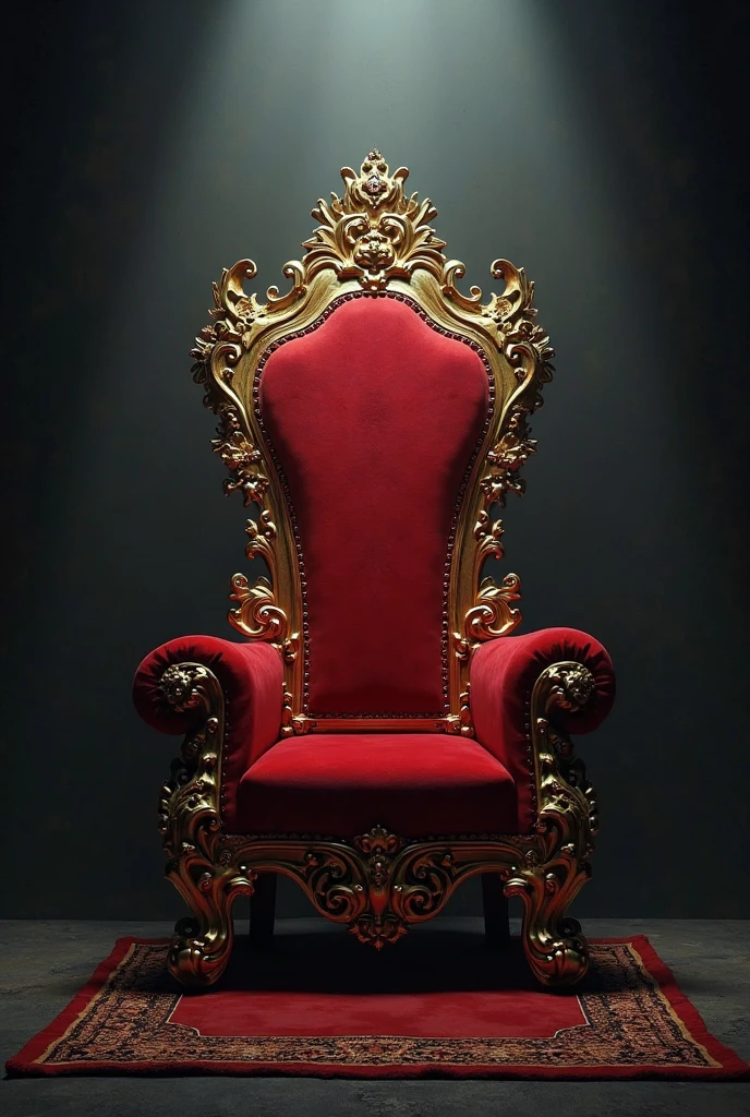 A royal throne with a golden crown on chair's head, detailed ornate carvings, velvet upholstery, curtains behind chair, blue mist, dramatic lighting, cinematic composition, intricate details, highly detailed, 8k, photorealistic, digital art, fantasy, concept art, dramatic lighting, moody atmosphere, vibrant colors, rich textures
