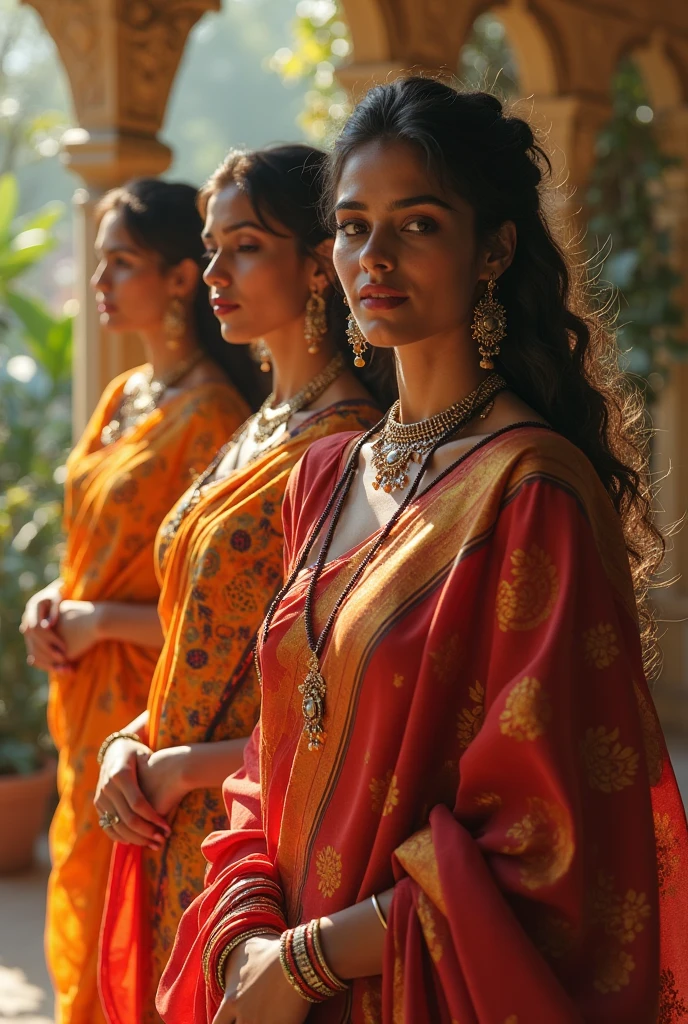 Indian  women in saree, with red white and green saree
