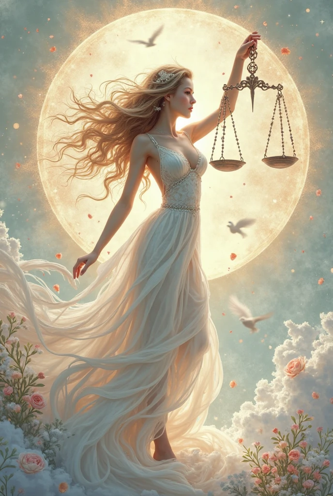Generates an image of the Goddess Aphrodite holding the scales of the Libra sign