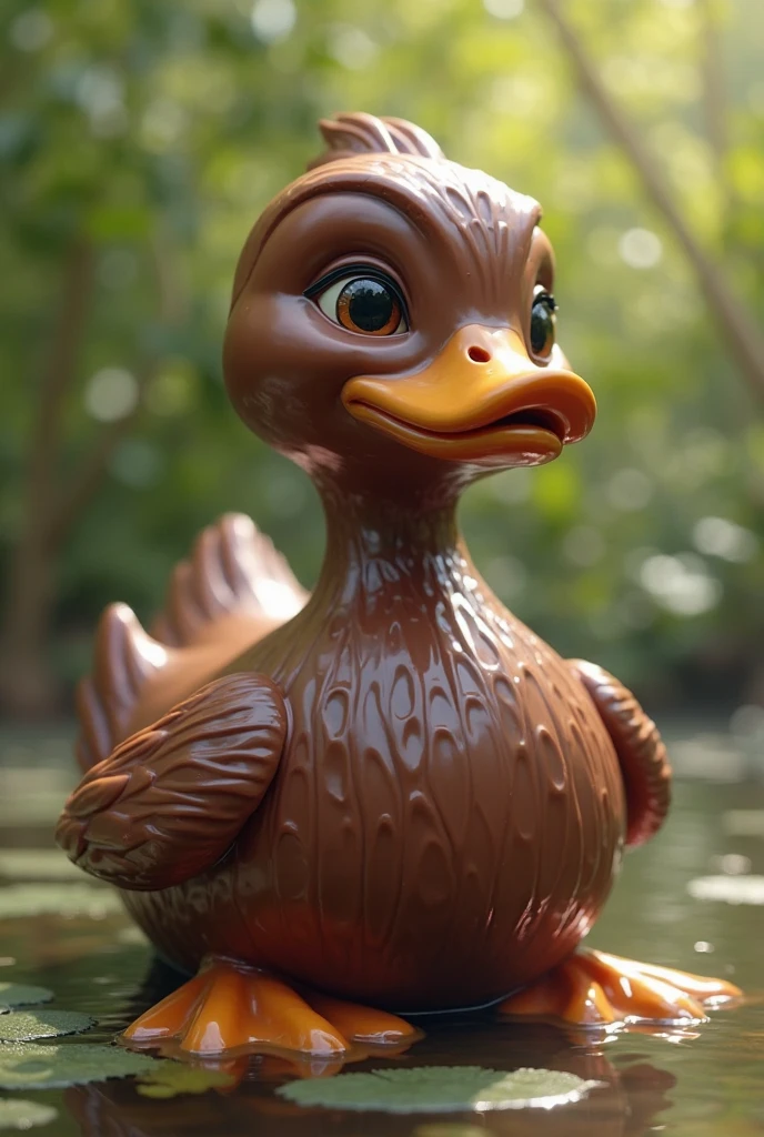 Anthropomorphic rubber duck, latex, large_breasts, yellow, pool