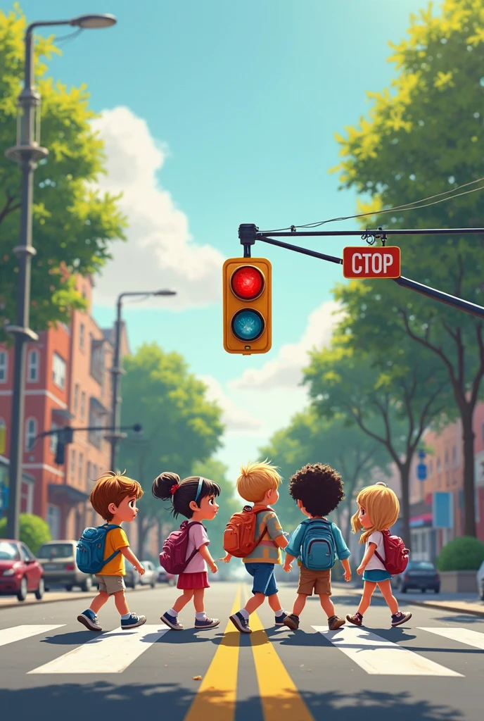 Viñeta 1: it introduces the main characters, a group of friends who find a mysterious device in the park. Upon activation, they are transported to a city where traffic signs come to life.