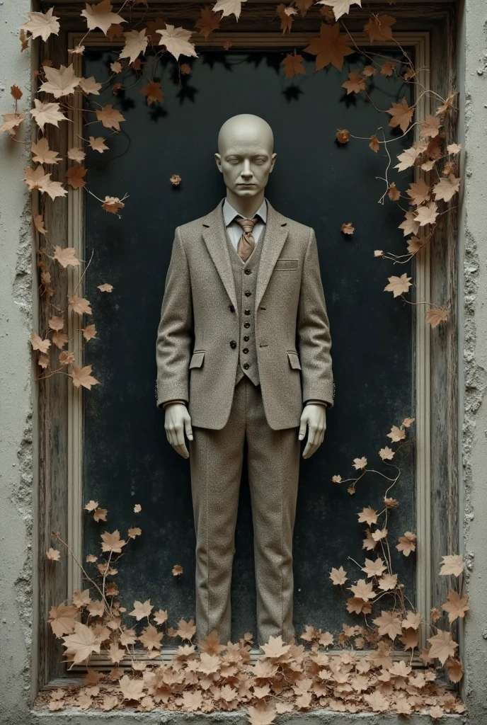 Absurd Suits A mannequin in an old tweed suit in a window, Covered in dust - SeaArt AI