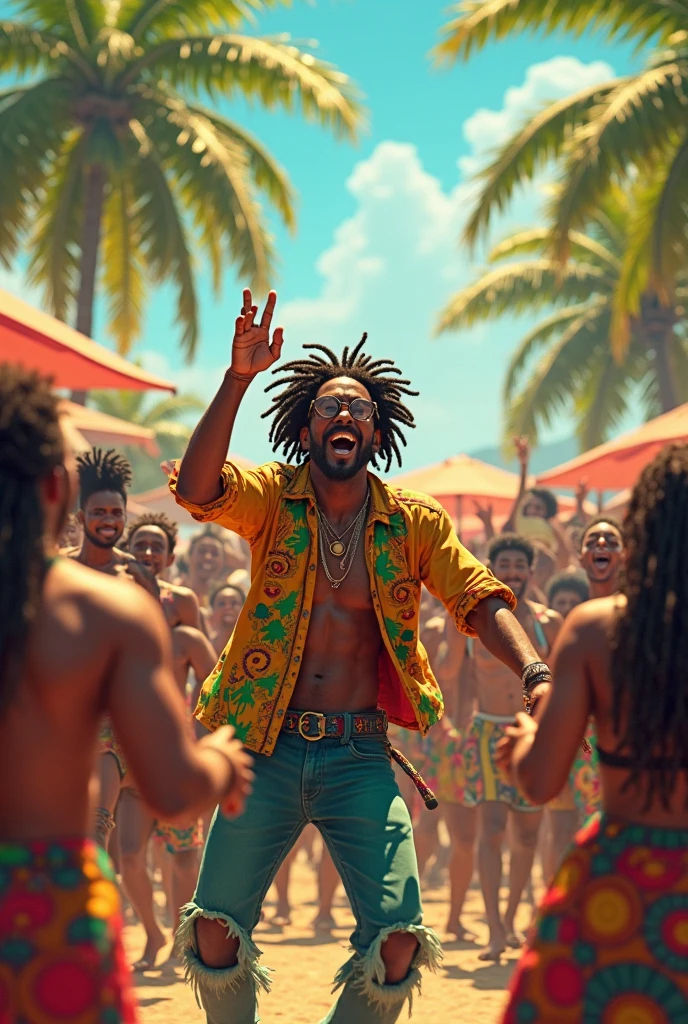 A person who expresses the joy of rhythm々Generate a reggae dance scene with.