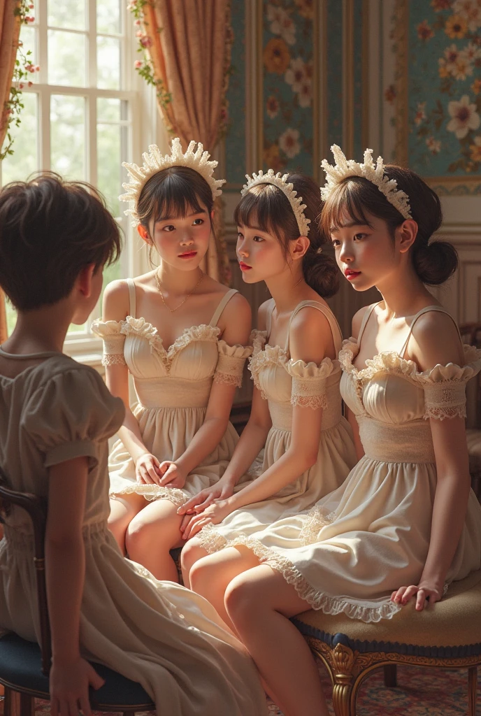 SFW, ExtremelyDetailed (((Kawaii Ballet Girls Group in a row:1.37))), Childish perfect face, Reflective Eyes, Detailed(Delicate Clothing textures), corrected hand, Dynamic Joyful Expressions LifeLike Rendering, (Specular Reflection:0.2), TopQuality 8K Ultra-detailed masterpiece (ProfessionalPhoto:1.37), (Acutance:0.8), (Luminism:1.28), ( Colorful Light particles:0.75), (Muscle:-0.5), {Kissing|facing away} (from side ) (Clearly visible Beautiful hip shape)