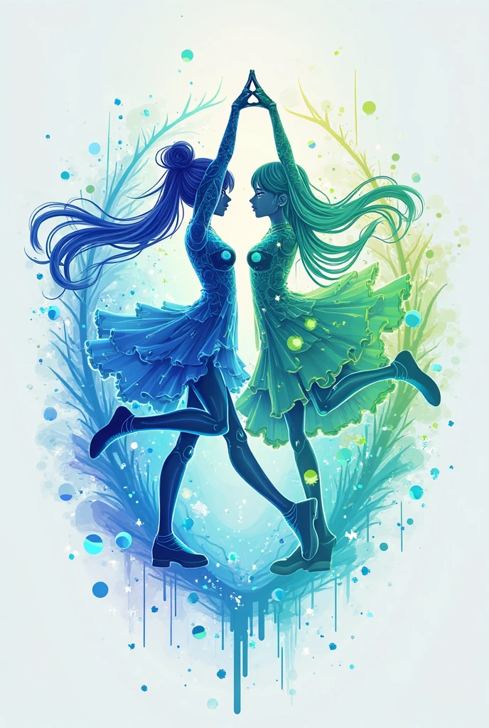 (masterpiece, high detail, high resolution, gentle art style, soft style), two women dancing in the raining paint, ((waving flowy cloaks made of liquid paint)), colourful paint raining, (thick rainbow paint hair: 1.8), sensual painting, paint raining on her, small hip, (small breasts and small butts: 1.9), (slim), full body view, ((no floor, bright background, abstract background))), breasts covered with paint, sfw, calm facial expression, relaxed, ((clothes made of colourful paint, no clothes)), detailed, (volumetric paint explosions, vibrant colours, level difference detail)