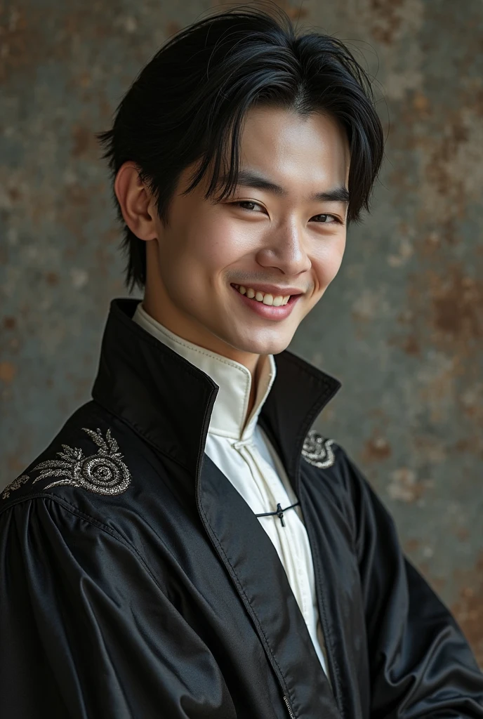 The top is snow-white，But down it will gradually turn to sky blue，The jade belt tied around the waist is inky black，High hair crown bundle，His hair was white，There is a faint glowing snowflake mark on the forehead